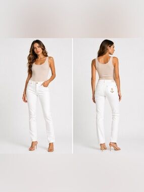 Evan Yurman x 7 For All Mankind White Jeans Gold Button 28